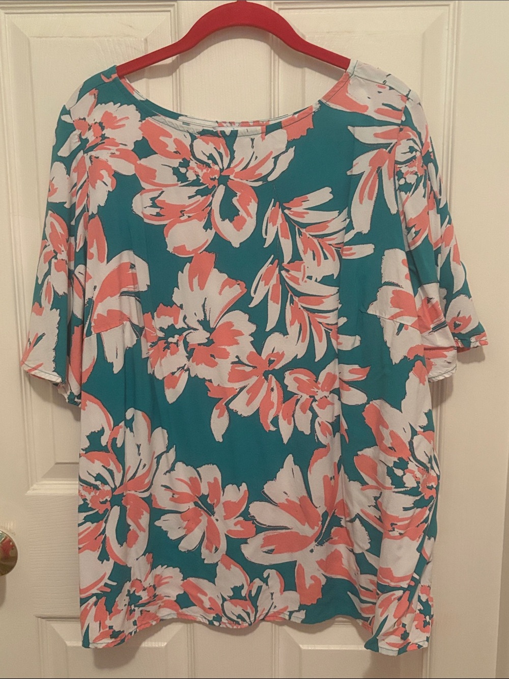 Denim & co Women’s Teal Floral Short-Sleeve Top